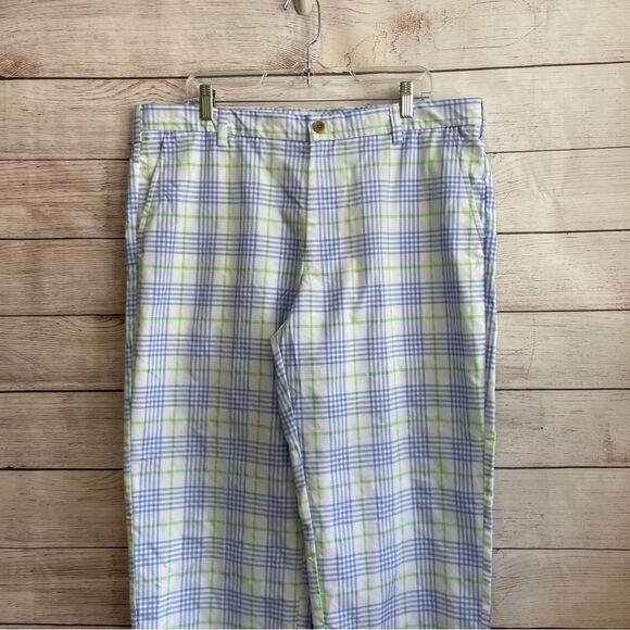 IZOD PLAID GOLF PANTS IN BLUE AND GREEN - Picture 2 of 5